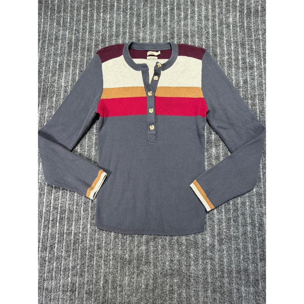 Faherty Henley Sweater Womens L Organic Cotton Cashmere Boho Casual Preppy